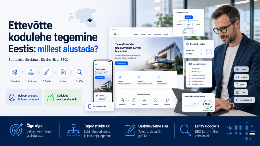 Ettevõtte kodulehe tegemine Eestis - kuidas alustada strateegia, struktuuri, disaini, sisu ja SEO-ga koos Visibilioniga