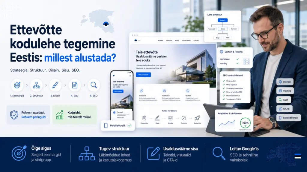 Ettevõtte kodulehe tegemine Eestis - kuidas alustada strateegia, struktuuri, disaini, sisu ja SEO-ga koos Visibilioniga