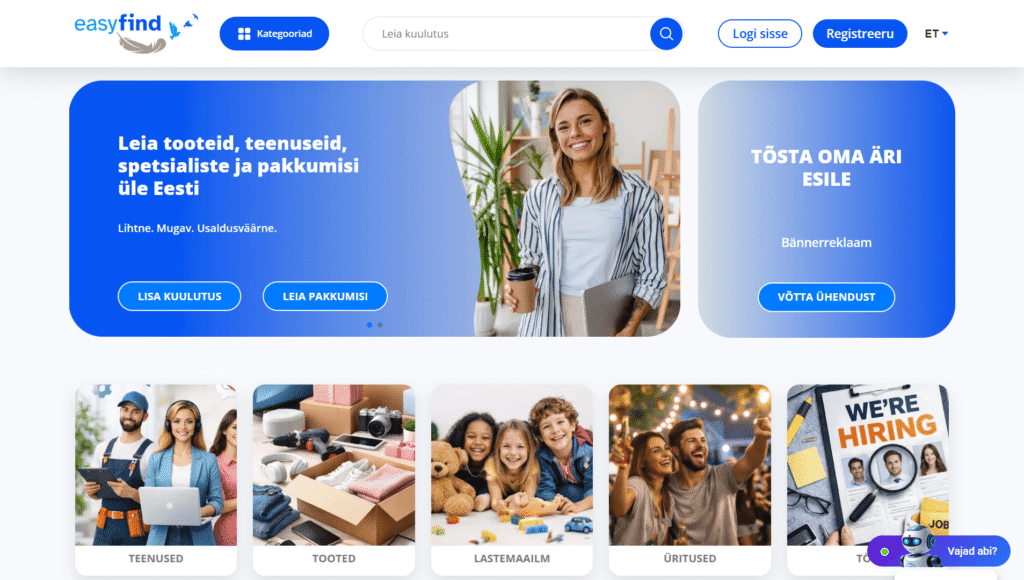 EasyFind.ee portal whose SEO and web development are supported by Visibilion