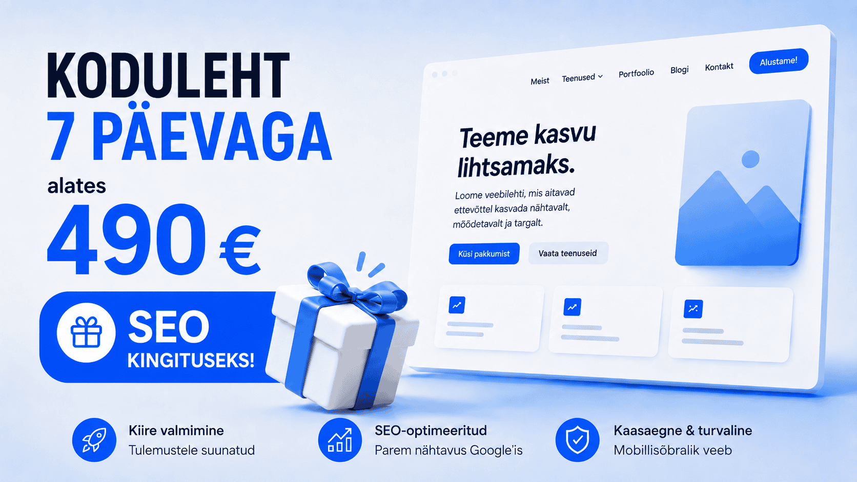 Uus koduleht alates 490 eurost ja SEO kingituseks Uus koduleht alates 490 eurost koos SEO põhiseadistusega kingituseks Visibilionilt